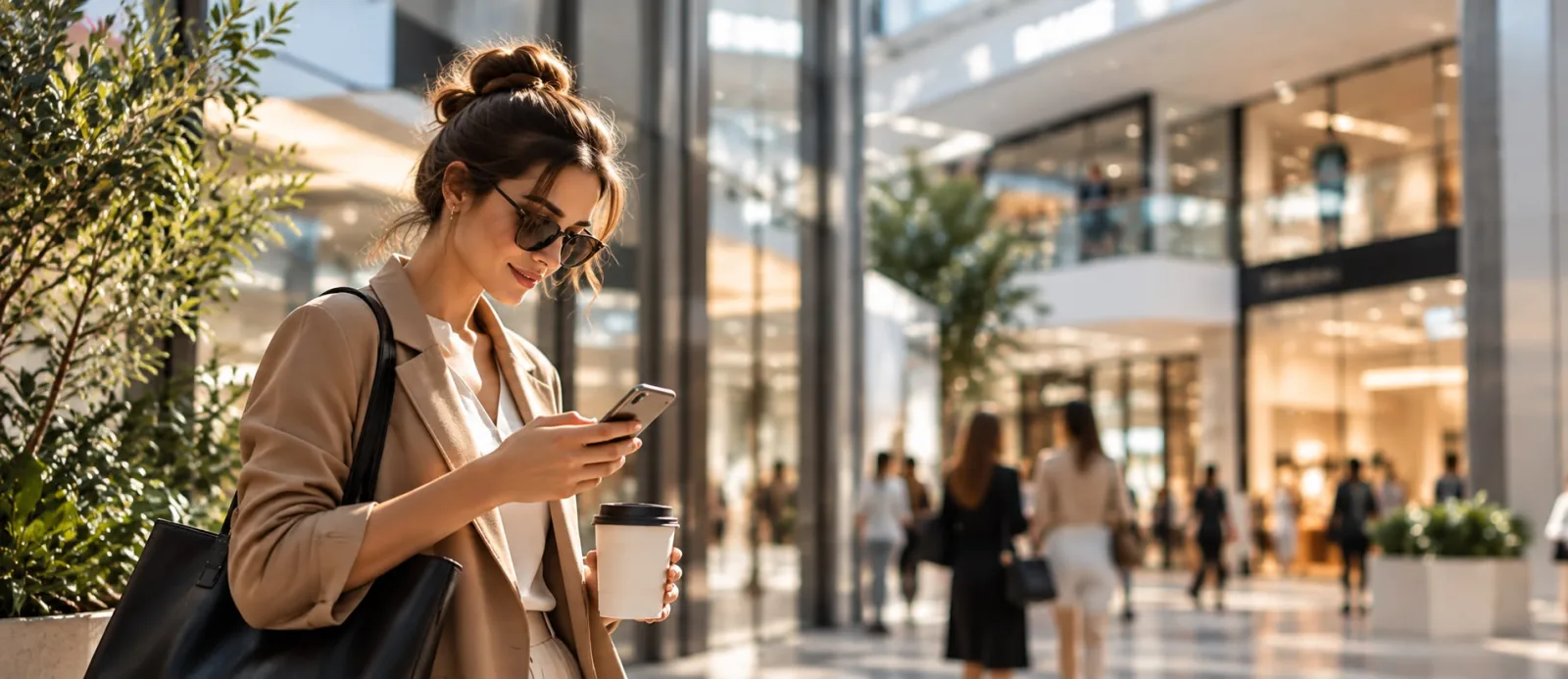 AVM seçeneklerini telefonundan inceleyen kullanıcı